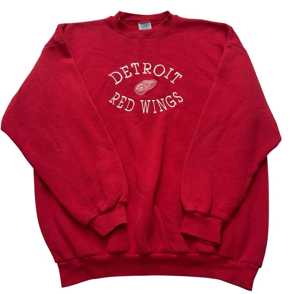 Logo 7 Detroit Red Wings Sweatshirt Mens XL Red Embroidered‎ Heavyweight Vintage